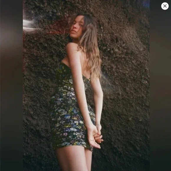 Zara Ruched Floral Tie Up Bodycon Mini Dress Size M NEW WITH TAG! - Picture 3 of 7